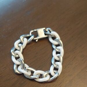 Chunky White and Silver Chain Bracelet